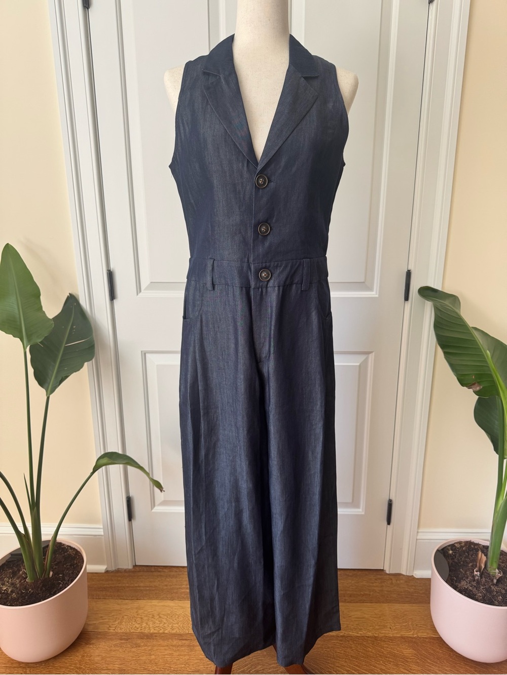 Petite Studio Sleeveless Navy Wide-Leg Jumpsuit